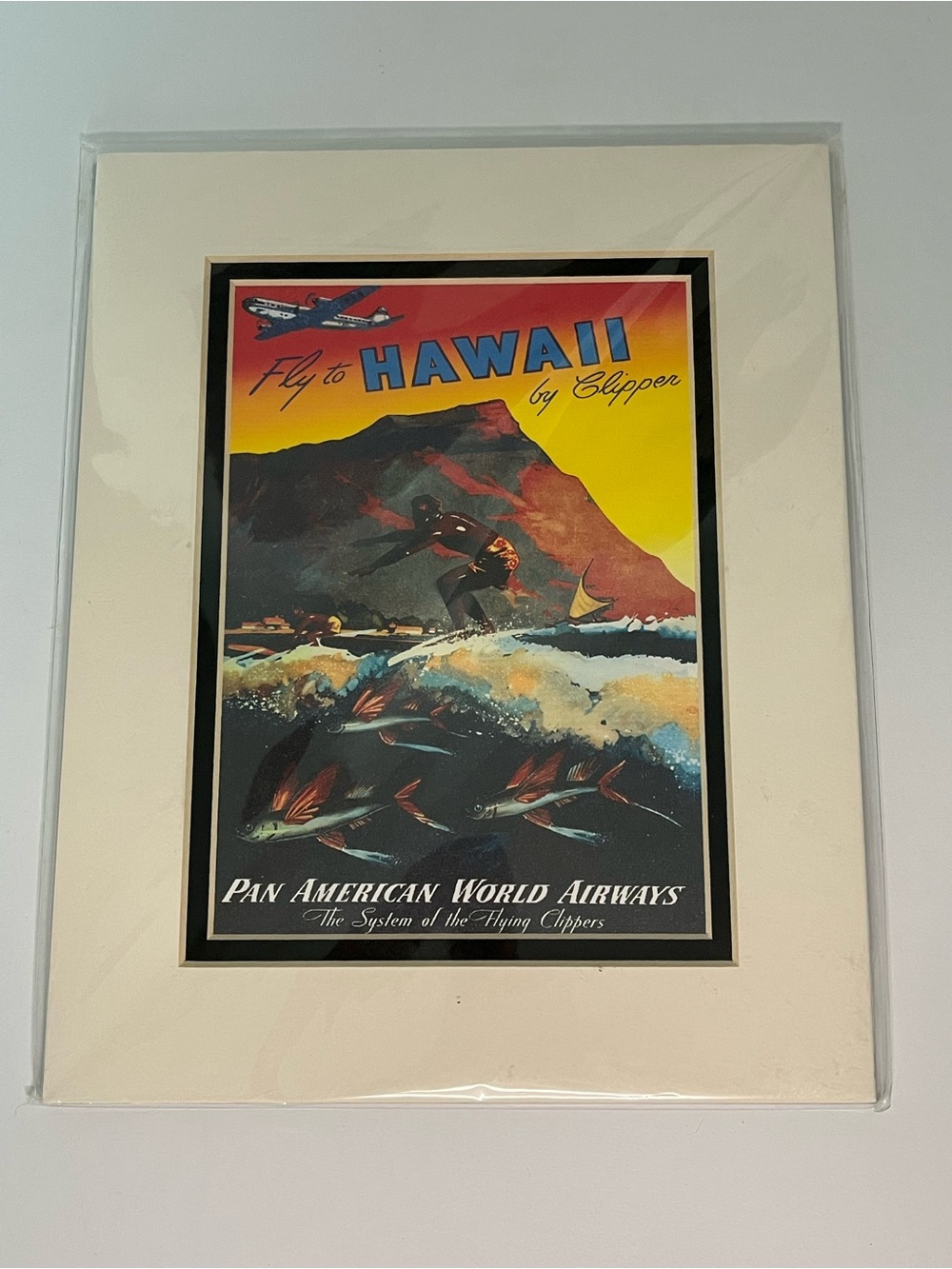 "Fly to Hawaii" Vintage Poster Art Print - Yellow/Blue